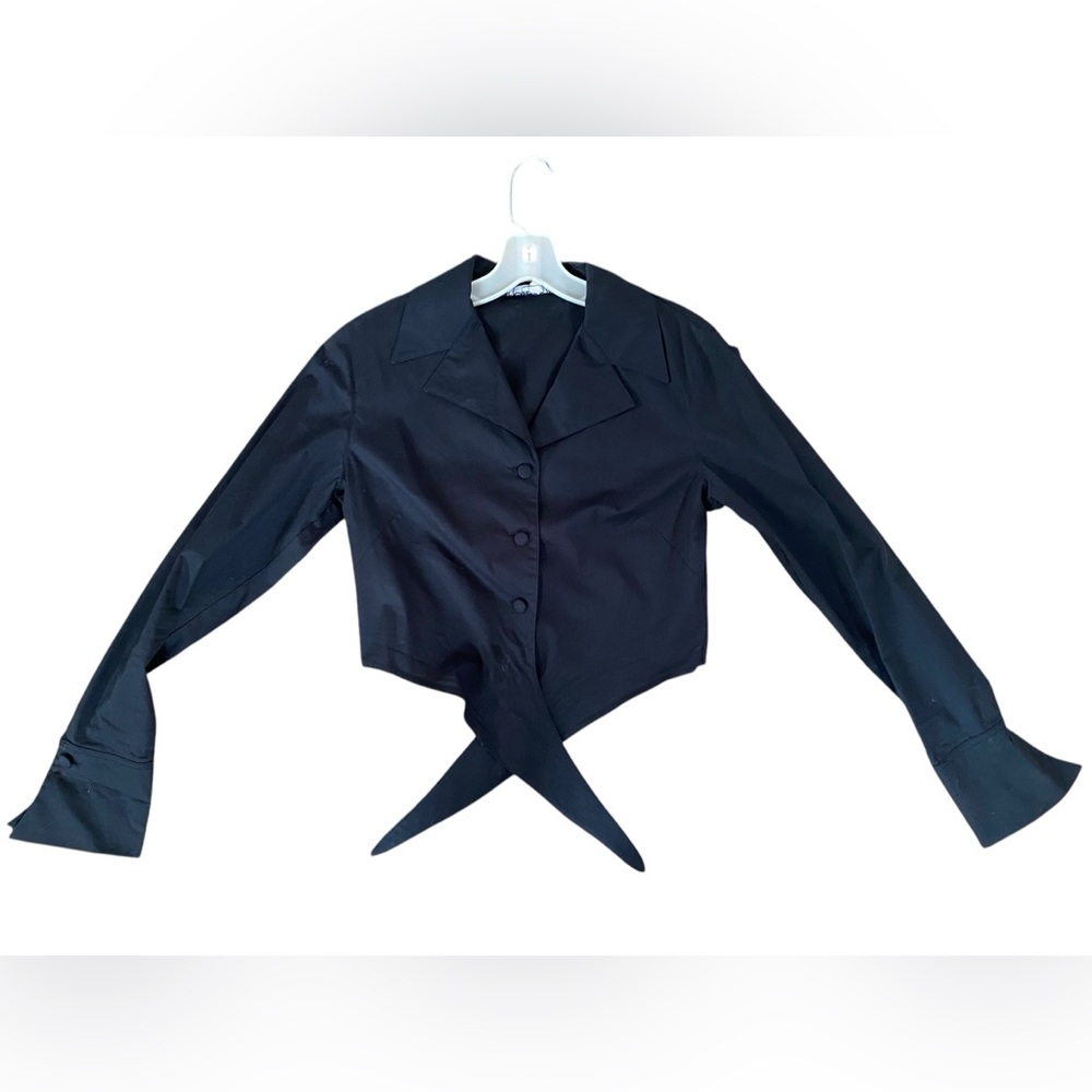 Forewear Cotton Crop Black Button Down Tie Front M